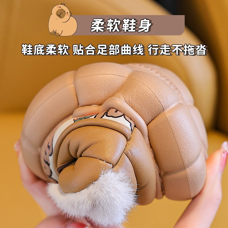 卡皮巴拉儿童棉鞋冬季宝宝加绒包跟棉拖鞋保暖男童雪地靴防水小童|undefined