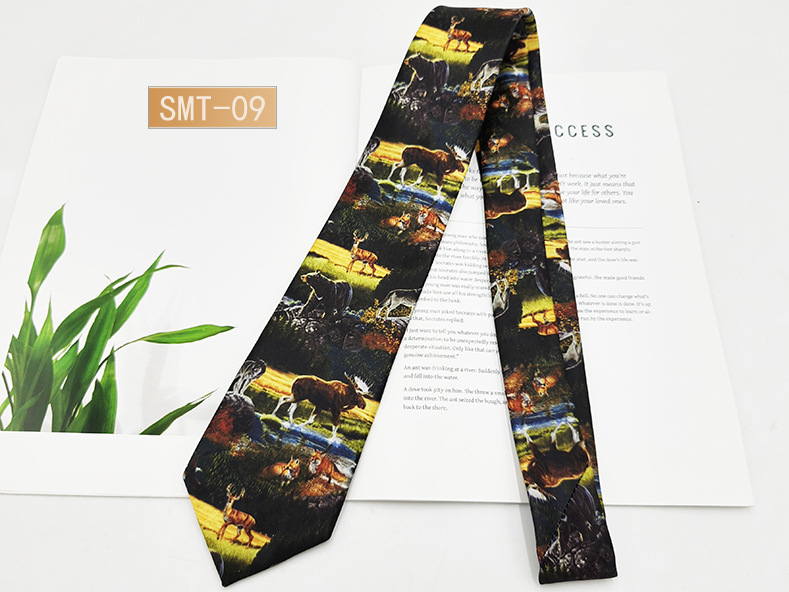 Fabricante spot impresión digital corbata de hombre estilo de Hong Kong moda retro casual animal divertido hecho a mano estilo 8cm