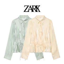 ZARK 欧美新款金属感效果配腰带衬衫 跨境外贸女装批发 43878015