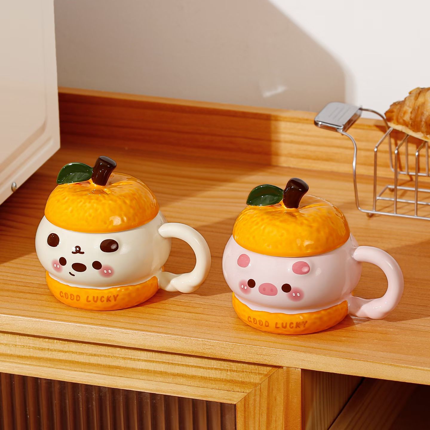 Creativo lindo dibujo animado animal de cerámica gigante taza de cerámica con tapa personalidad relieve taza de agua bebida taza de regalo