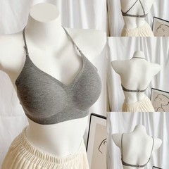 挂脖吊带美背内衣女小胸聚拢加厚显大无痕交叉u型大露背文胸罩夏