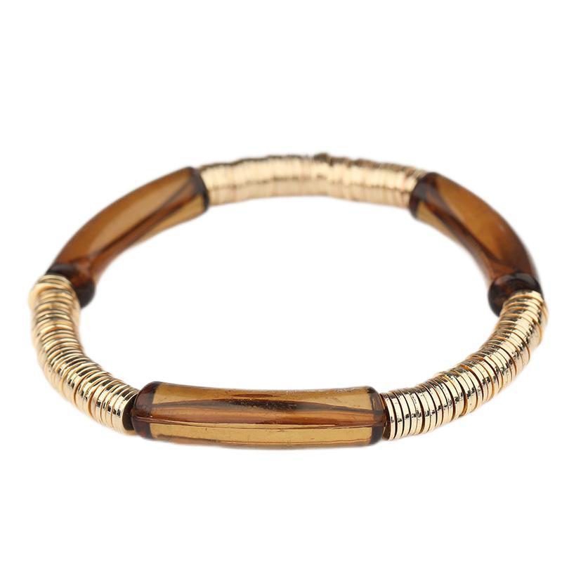 25g Weight 0.03µm Gold Plating Thickness Casual Vacation Round Color Block Arylic Metal Beaded Bracelets Wholesale