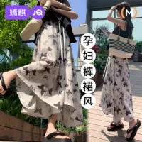 Брюки для беременных Jingqi, летние тонкие широкие брюки-кюлоты с принтом, 2025, новый стиль, повседневные брюки для беременных, которые не сжимают живот