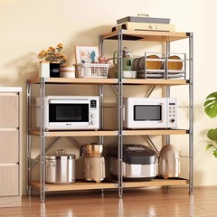 ログスタイル和風キッチン収納ラック多層防錆鋼収納ラック床置き電子レンジ収納ラック家庭用ラック