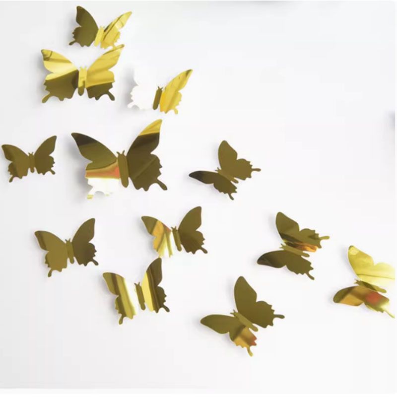 Transfronterizos 12 conjuntos de mariposas espejo PET 3D mariposas simulación boda festivales DIY pegatinas de pared decorativas