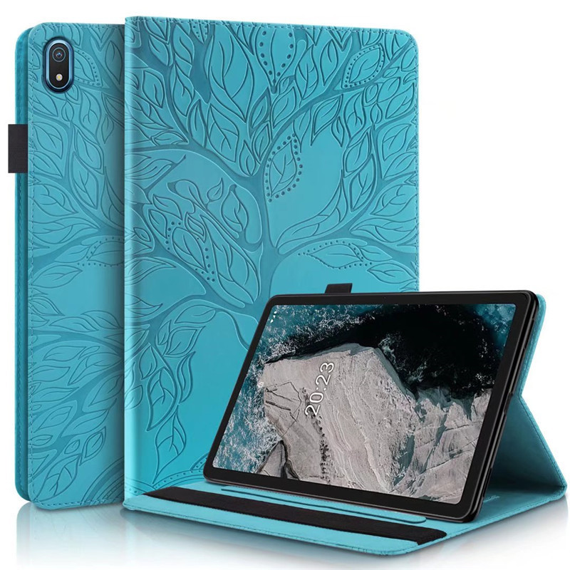 For Nokia T20 tablet leather case 10.4 inch smart shell cover embossed tree bottom leather shell