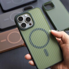 琥珀色の波型磁気吸着式iPhone17promax用スマホケース、凹凸感のある光格子保護カバー、Apple15対応