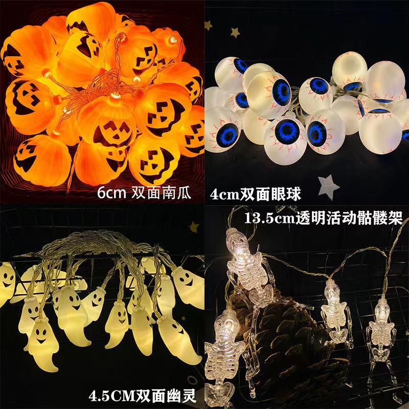 Cráneo fantasma ojo araña color galvanoplastia cráneo mano luz cadena colgante LED Halloween luz cadena calabaza Luz
