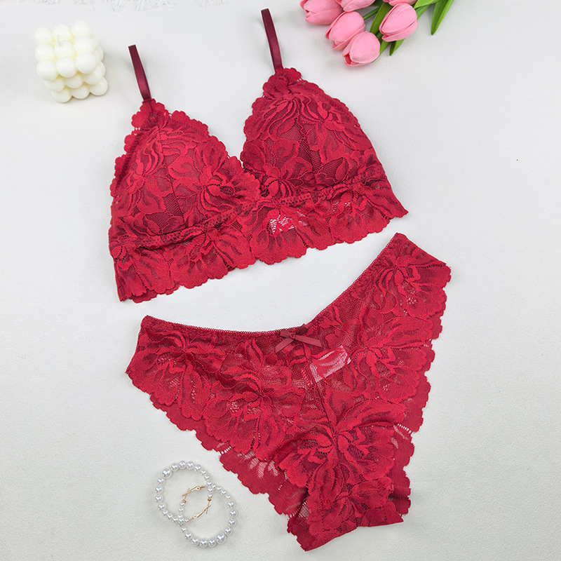 Bra de encaje francés de belleza de espalda femenina se reúne con ropa interior elástica alta ropa interior transpirable dos piezas