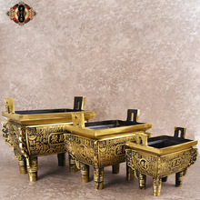 宏达 全黄铜大号举财四方铜鼎 家居办公室玄关铜鼎铜器摆件