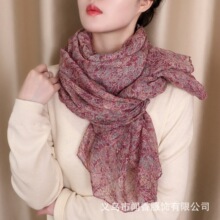 异域民族风情褶皱棉麻丝巾秋冬时尚洋气压皱保暖围巾气质长条披肩