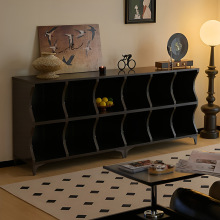 实木收纳柜复古黑色储物柜家用置物柜多层格子柜展示柜中古风书柜