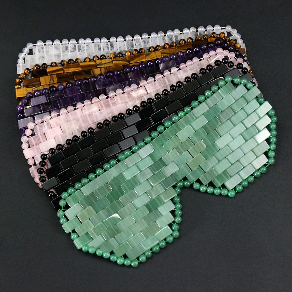D80 Pure Natural Amethyst White Jade Tiger Eye Stone Pink Crystal Eye Curtain Hand-Woven Spa Eye Mask to Relieve Eye Fatigue