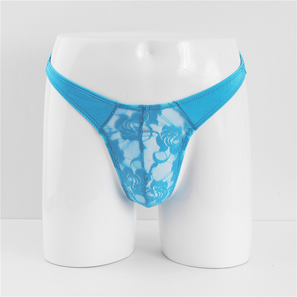 Trendy Personality Lace Thong U-Convex Low Waist Men's T-Pants Transparent Sexy Underwear For Men_voghion.com