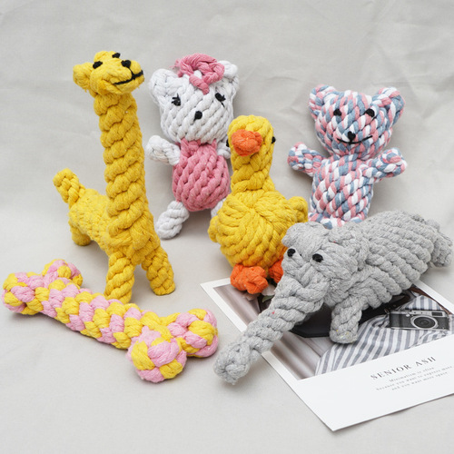 Foreign trade knotted teeth-resistant hand-woven animal cotton rope for small and medium-sized dogs pet dog toys wholesale