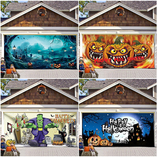 Halloween pumpkin background cloth garage door decoration cloth horror hanging cloth banner tapestry cloth Amazon cross-border hot sale
