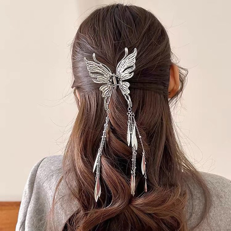 Satín de alta sensación, arco negro grande, clip de tiburón, toque de cabeza, clip de nube, clip de agarre, clip de cabello, tarjeta de cabello de mujer
