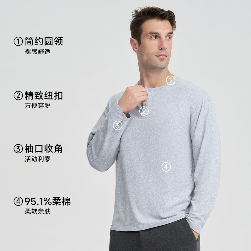 男士长袖纯棉抗菌圆领百搭针织衫2025新款休闲大码宽松秋打底T恤|undefined