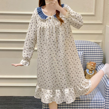 喔密哒秋冬季新款仿棉夹层保暖长袖中长睡裙睡衣女士可外穿家居服