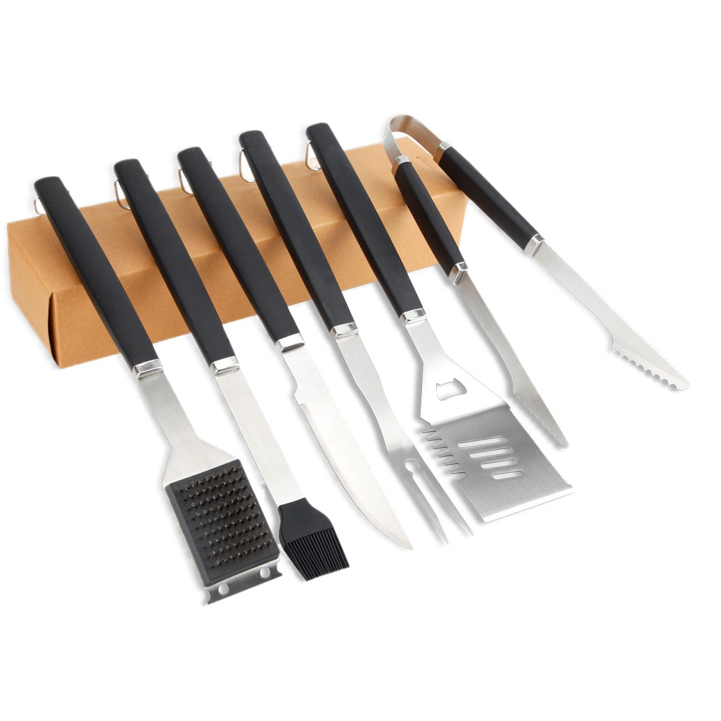 Amazon Venta caliente de acero inoxidable barbacoa al aire libre herramientas traje Barbacoas hogar barbacoa tenedor pala escoba clip combinación traje