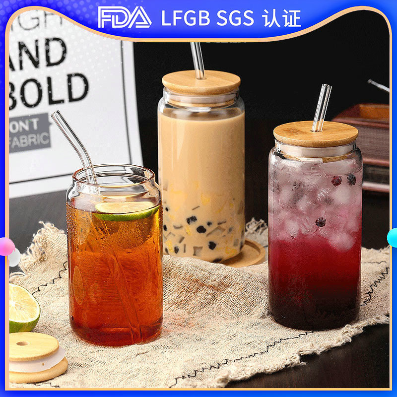 Creative High Temperature Resistant Suction Cup with Lid Glass Borosilicate Heat Resistant Glass High Color Value Milk Tea Coffee Coke Cup