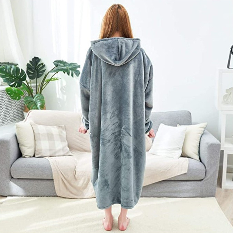 GraceChic GraceChic Cross-Border Couple Nightgown Double-Sided Flannel Long Hooded Pajamas For Women European And American Style One-Piece_voghion.com