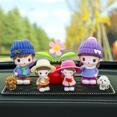 Couple Doll Car Interior Car — Car ornaments - mom-and-dad-mier-huahua-sunflower-big-diamond-cushion-six-piece-set