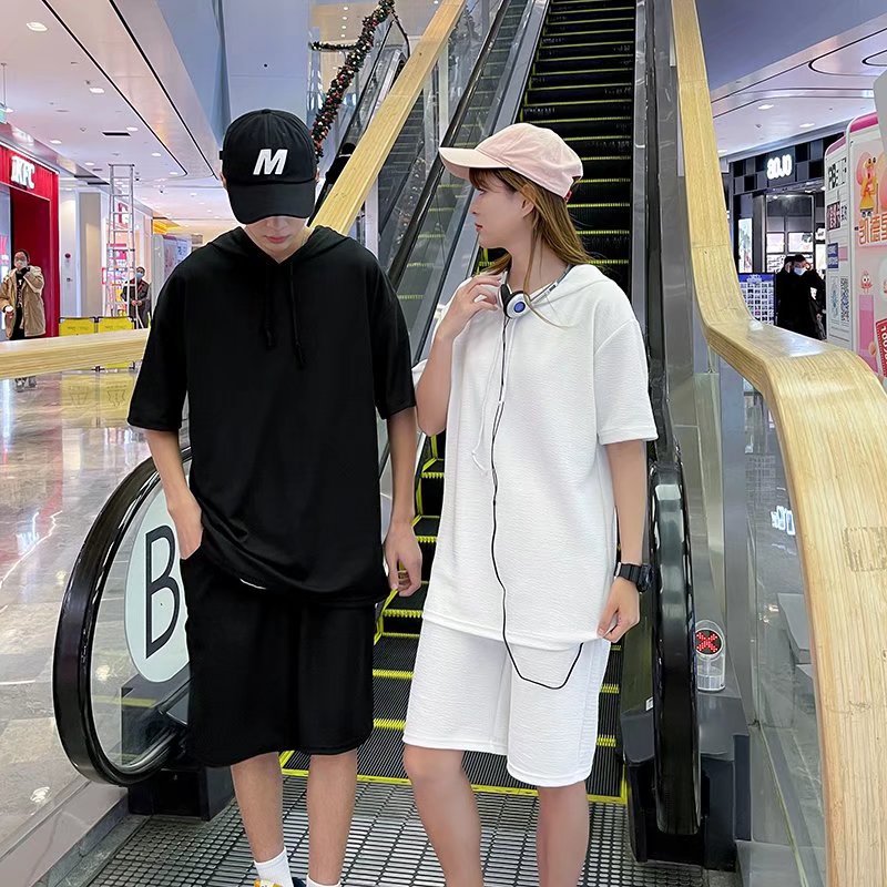 여름 2022 얇은 반팔 윈드 브레이커 남자의 트렌디 브랜드 개인 스포츠 세트 느슨한 bf 후드 툴링 탑