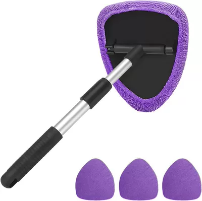 Extendable Handle and Microfiber — Car cleaning tools - pentagonal-telescopic-pole-4-purple-cloth-covers