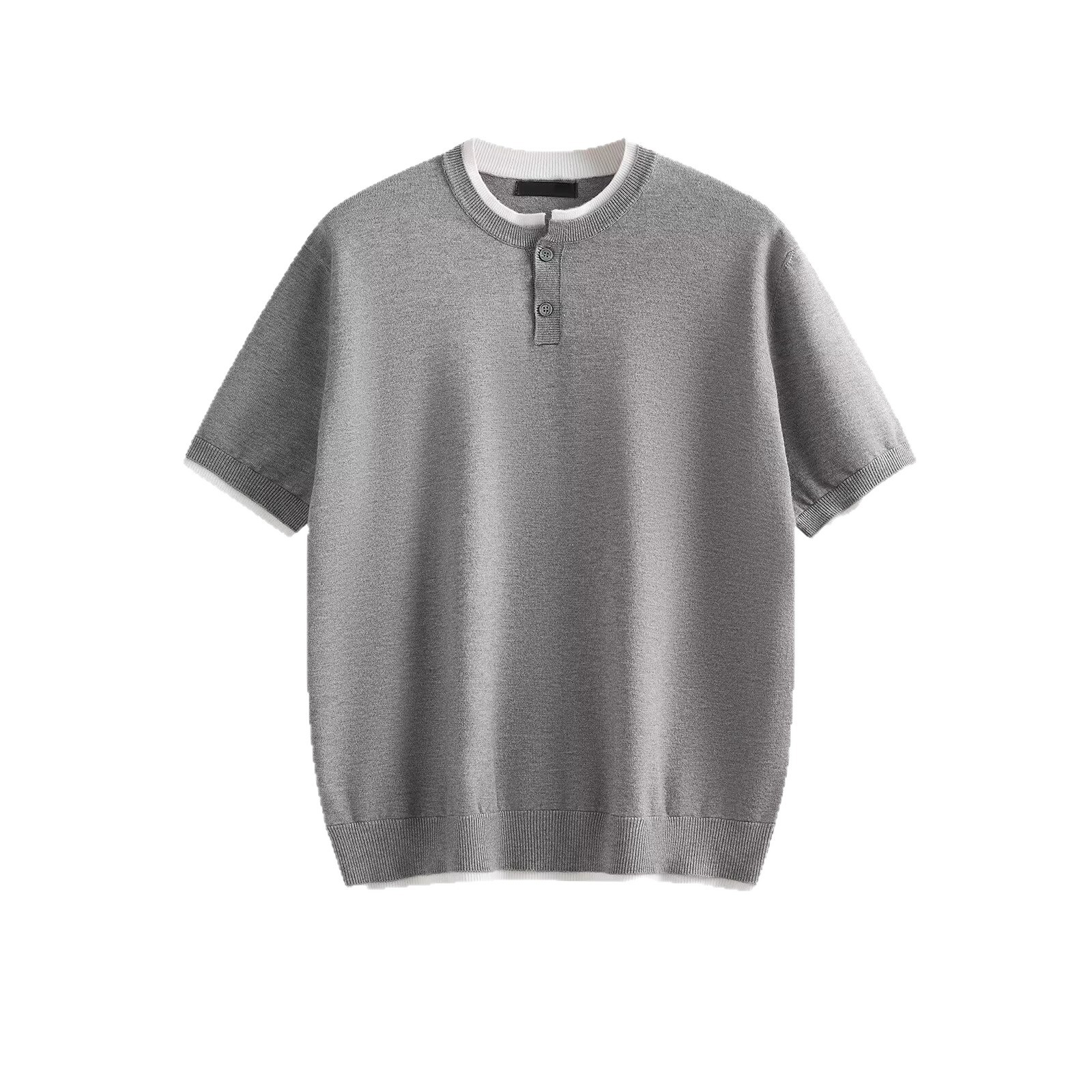 Camisas de punto de estilo antiguo camiseta de manga corta de hombre de color falso dos piezas de collar Henry seda de hielo de verano fábrica transfronteriza mayorista