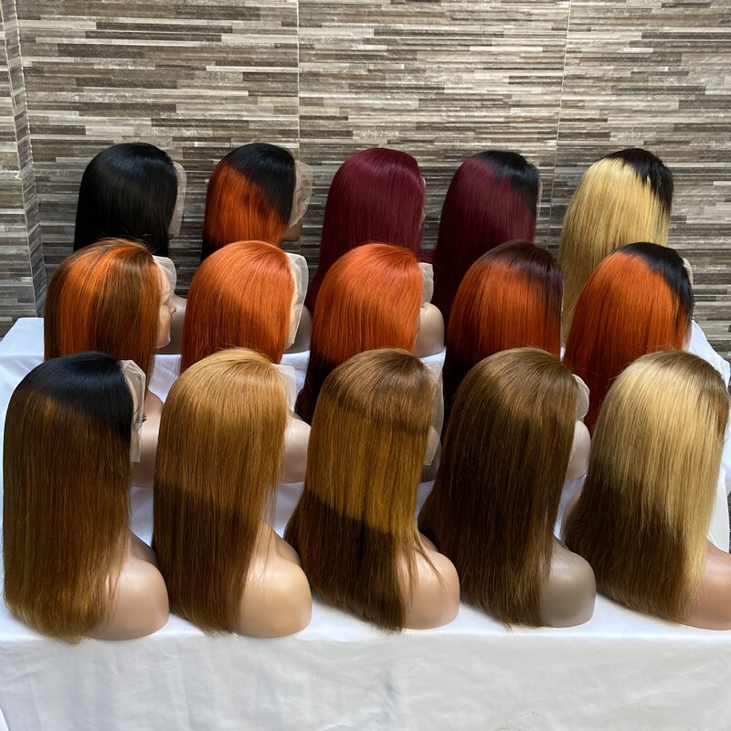 Cross-Border 10-16 Inch Colored Bob Real Human Hair Front Lace Wig 13X4 Lace Wholesale in Stock Cross-Border 10-16 Inch Colored Bob Real Human Hair Front Lace Wig 13X4 Lace Wholesale in Stock