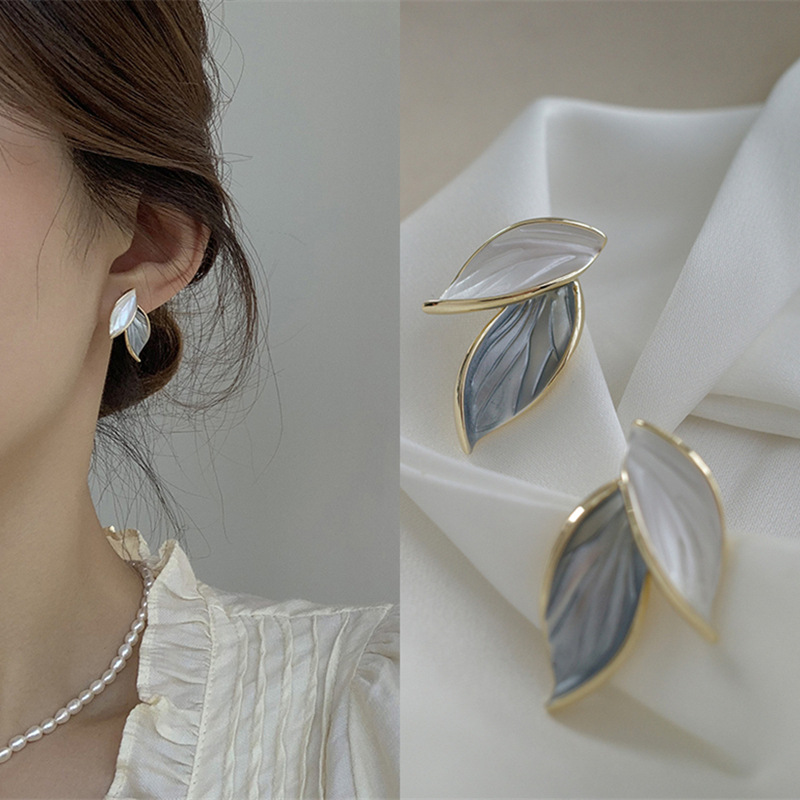 韩国S925银针简约时尚风树叶耳环女个性高级设计感耳钉森系耳饰女