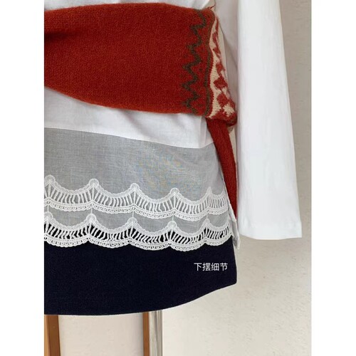 21 women's lace edge splicing long-sleeved T-shirt, new for 2025 spring and autumn, for layering and casual wear