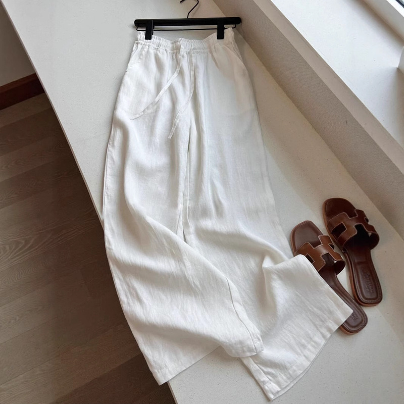 Relaxation 100% Cotton Linen White Casual Pants Women's Summer Thin New Arrival All-Match Straight Wide-Leg Pants for Small Men