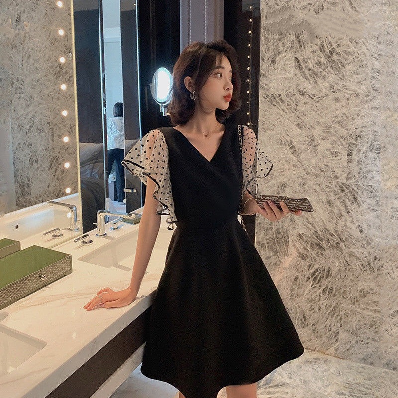 气质显瘦V领连衣裙女20121夏季新款收腰长裙法式复古性感洋气裙子