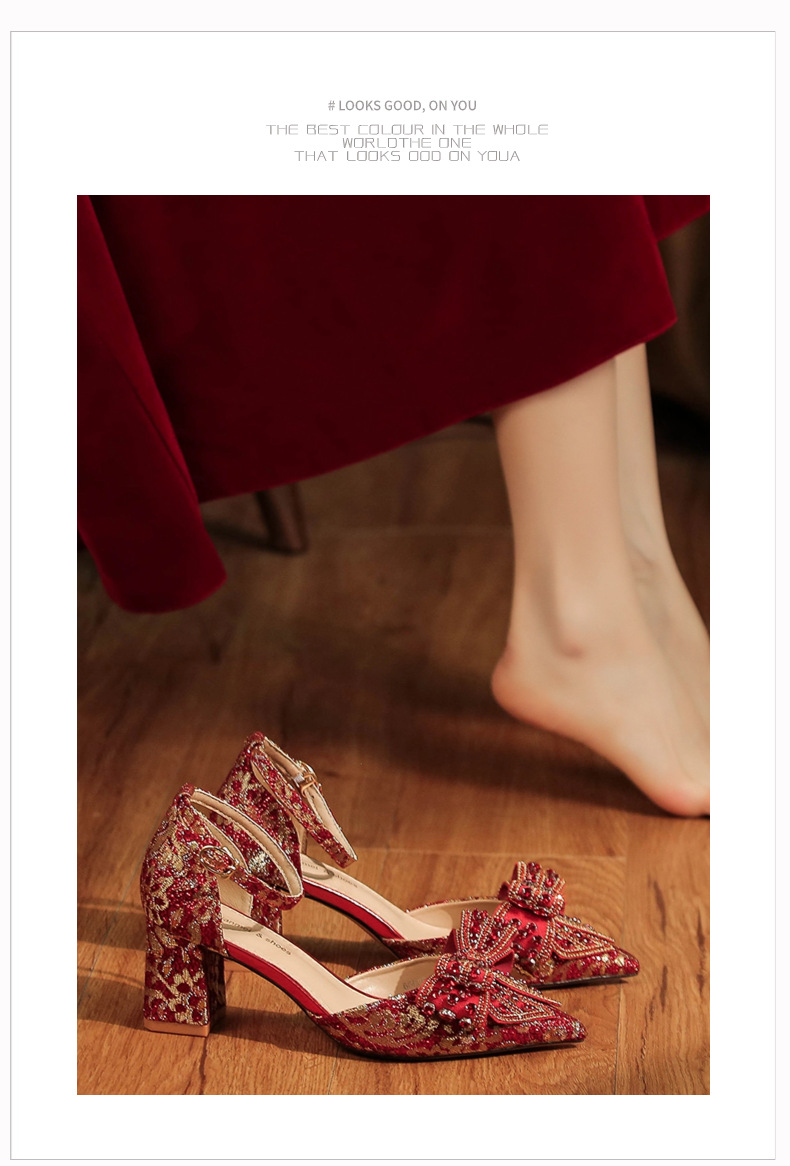6666F-016 Scarpe eleganti con tacco alto e cinturino cavo con fiocco per abito da banchetto nuziale_voghion.com