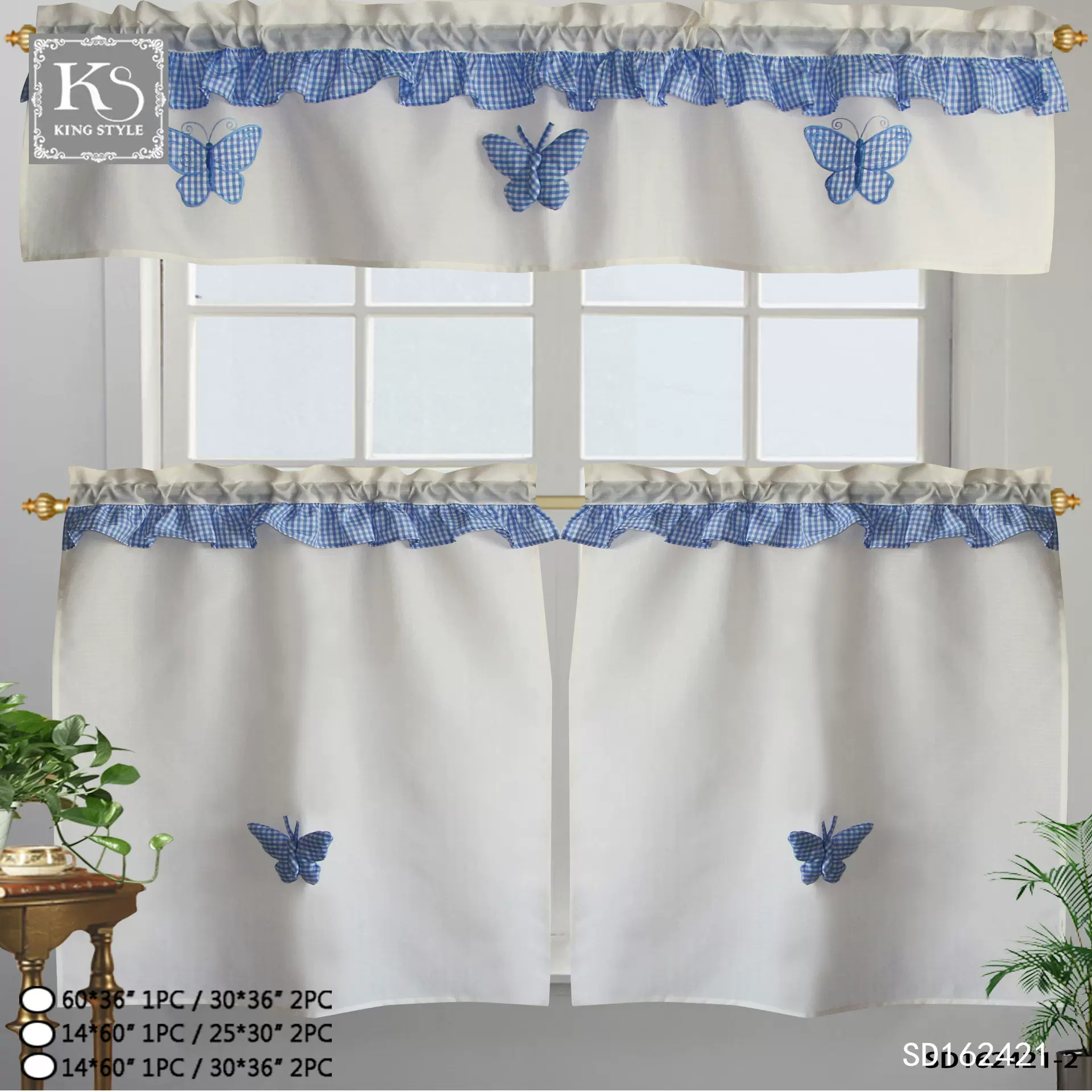 亚马逊跨境印花小清新ins风绣花半遮光窗帘短帘门帘半帘免打孔