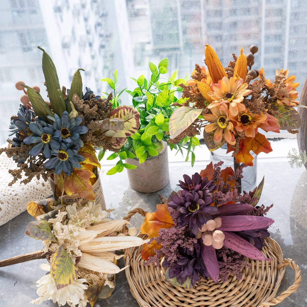 批發假花三木露風秋葵把束INS風仿真花家居裝飾婚慶跨境CL62002