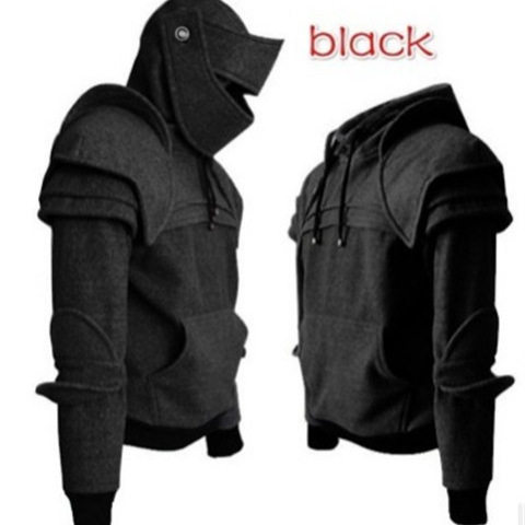 Halloween Sweatshirt Male Knight Hooded Elbow Guard Drawstring Mask Pullover Kangaroo Bag Solid Color Jacket Sweatshirt Cos