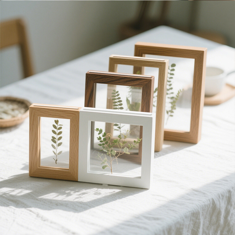 Double-Sided Transparent Glass Wooden Photo Frame Ins Style Green Plant Creative Simple Picture Frame Display Picture Frame Manufacturer Wholesale