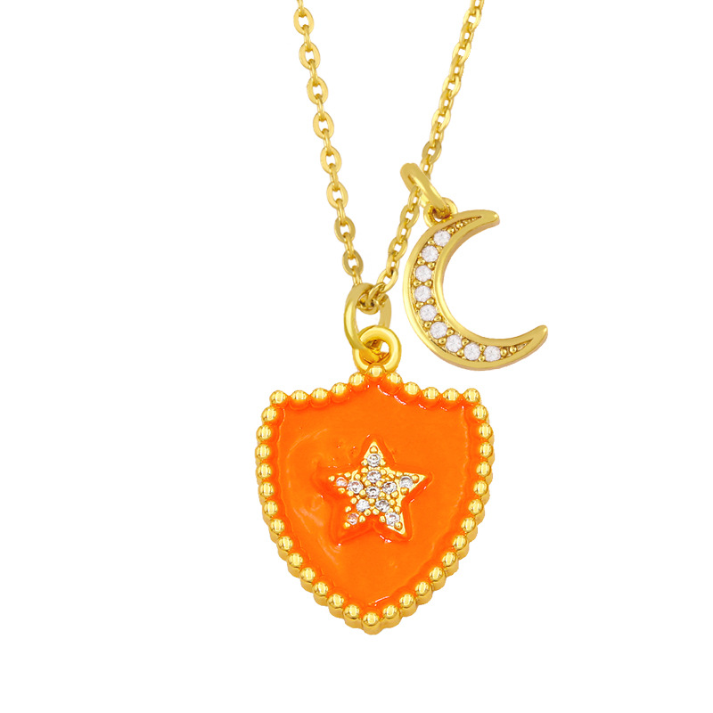 Hip-hop Double Shield Five-pointed Star Moon Pendant Necklace display picture 10