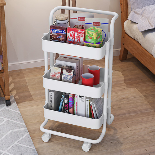 Nordic mobile cart kitchen shelf bookshelf floor-standing multi-layer bedroom snack bookshelf sundry storage and organization rack