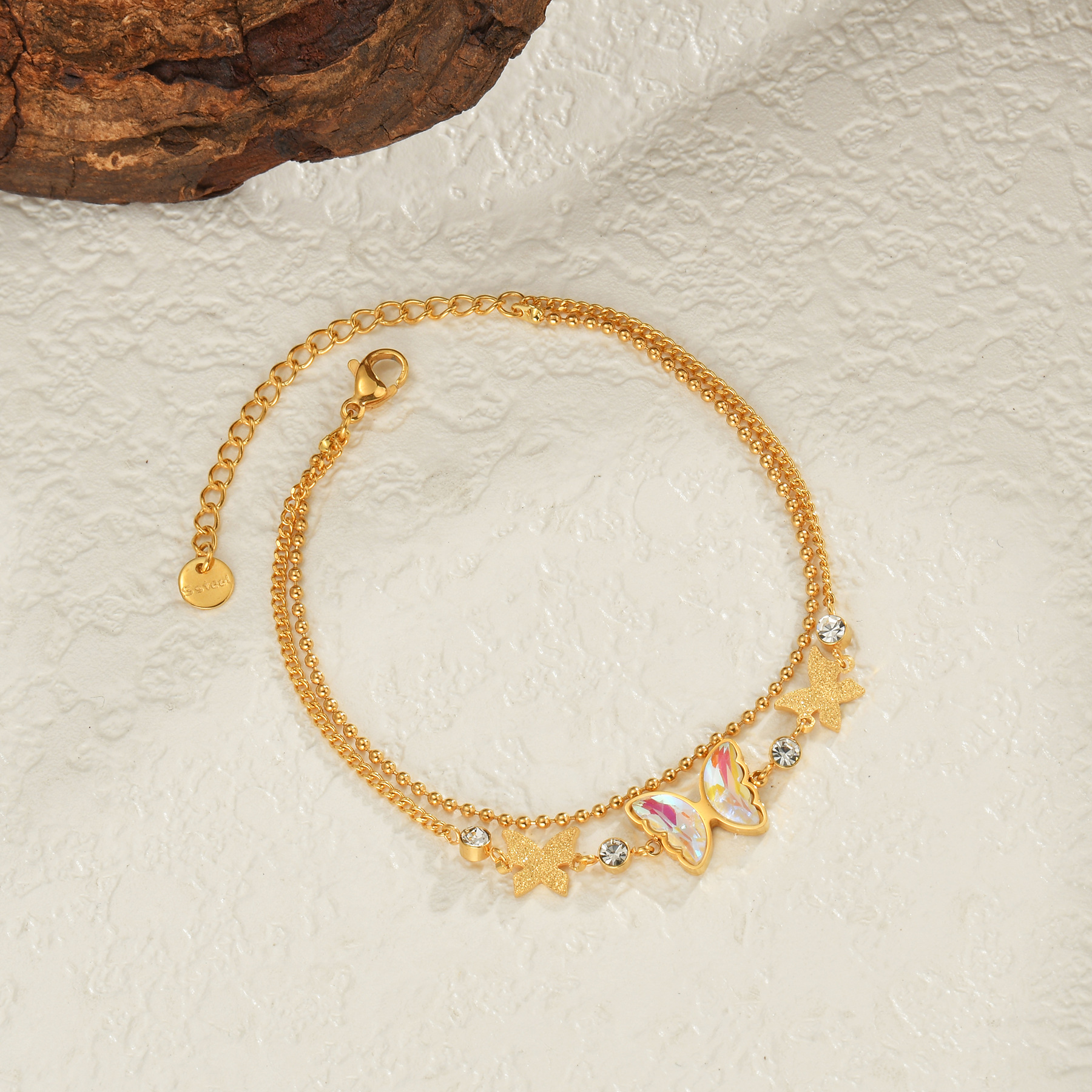 304 Stainless Steel Material Ion Plating (IP) Real Gold Plated 18K Gold Butterfly 304 Stainless Steel Casual Simple Style Waterproof Non Tarnish 304 Stainless Steel Bracelets