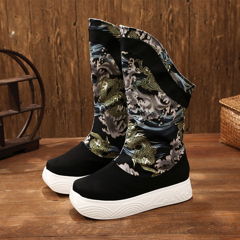 Winter Han Clothing Boots Men's COS Soap Boots Same Style Long Boots Ancient Clothes Flat Heel Cushion Boots Antique Chivalrous Man with Round Neck Robe