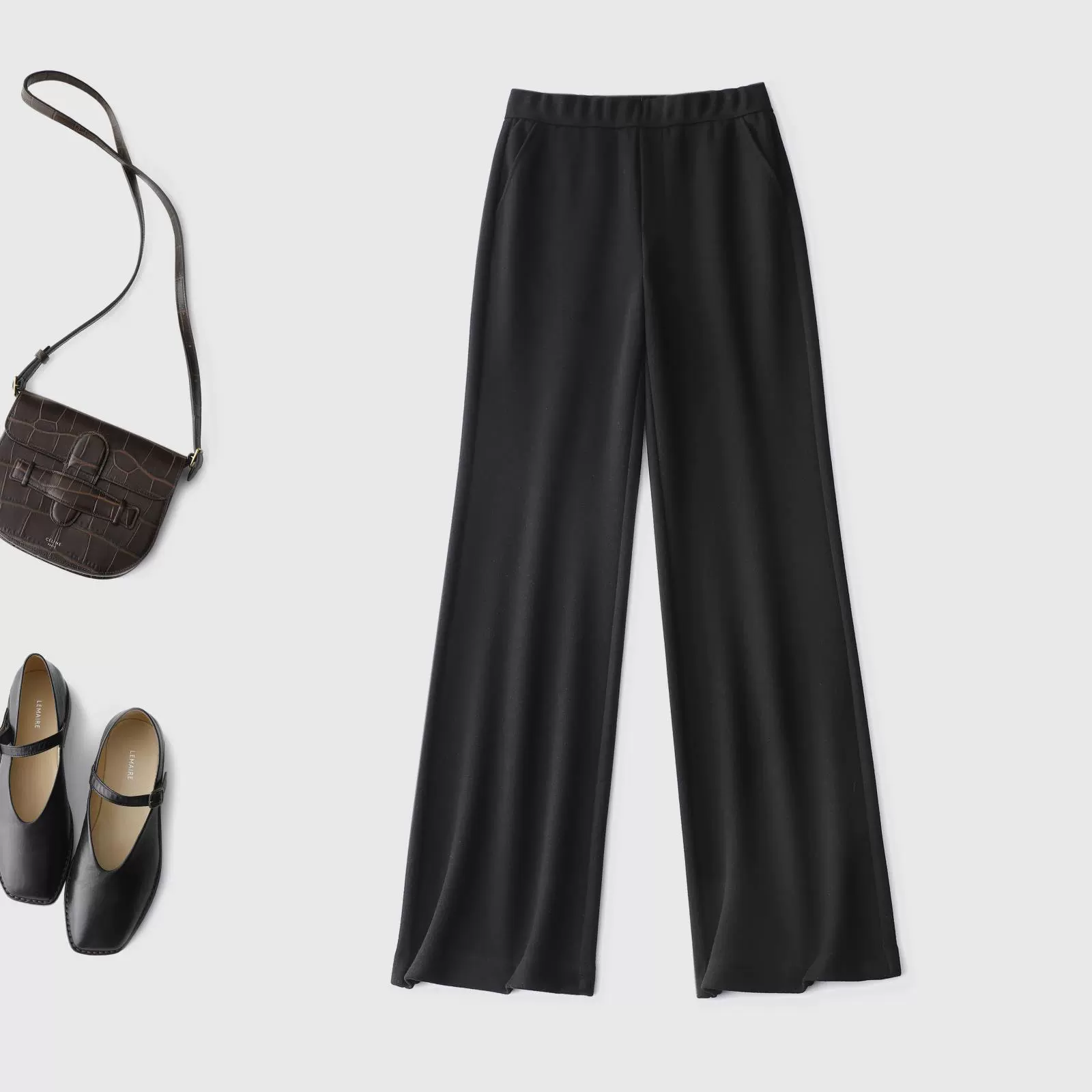 穿出高级显瘦气场山羊绒修身微喇裤法式高级通勤纯色松紧高腰保暖