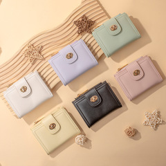 日系簡約時尚拉鏈小錢包 多功能學生短款兩折女士批發跨境零錢包
