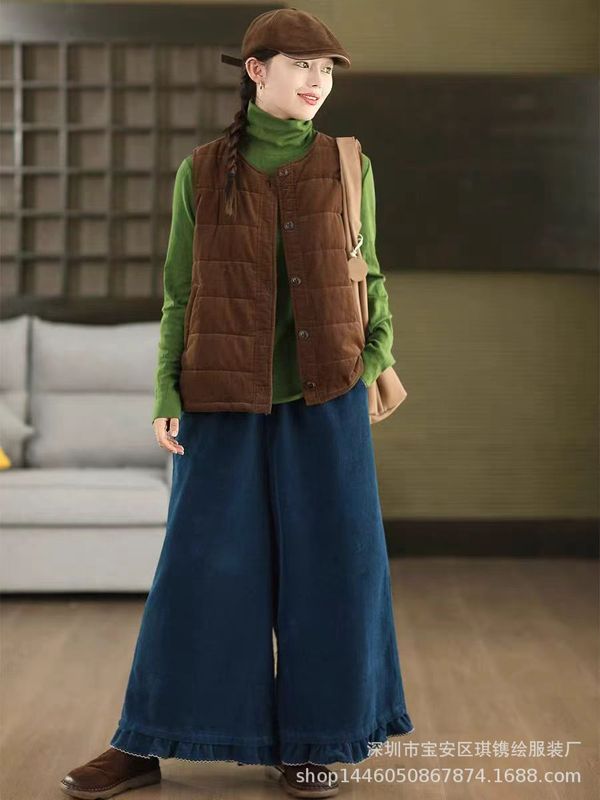 琪镌绘制韩系气质圆领夹棉马甲背心女秋冬款宽松无袖棉服马夹外套|undefined