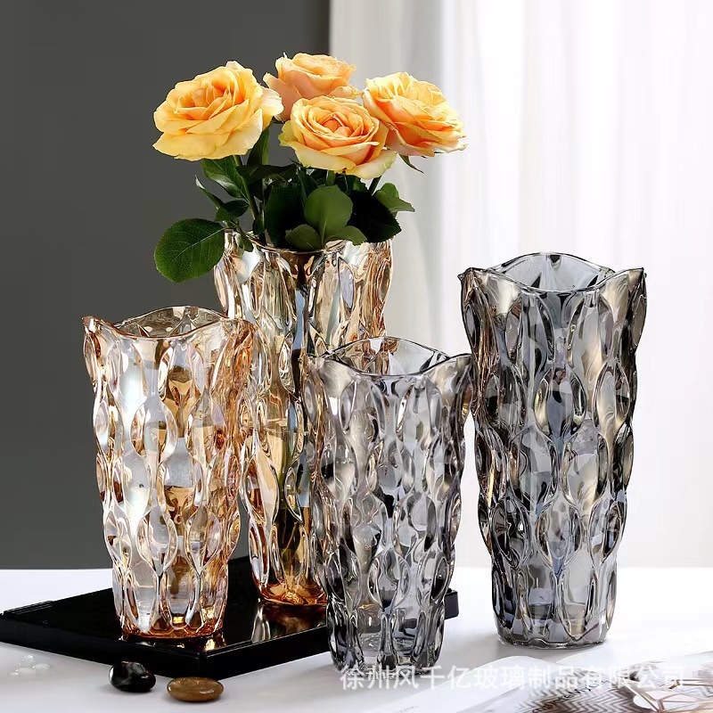 ins风装饰北欧透明水晶彩色玻璃花瓶客厅水竹百合花办公清新摆台