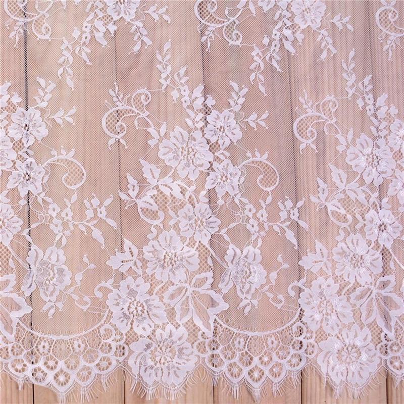 3 Yards French Eyelash Lace Fabric Floral Embroidered for