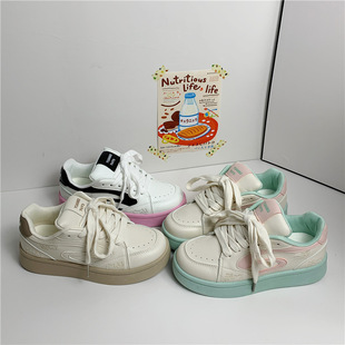 Original White Powder Stitching Cat Design Bread Shoes Women's Retro Niche Skate Shoes Thick Sole sneaker Far Wave 2305